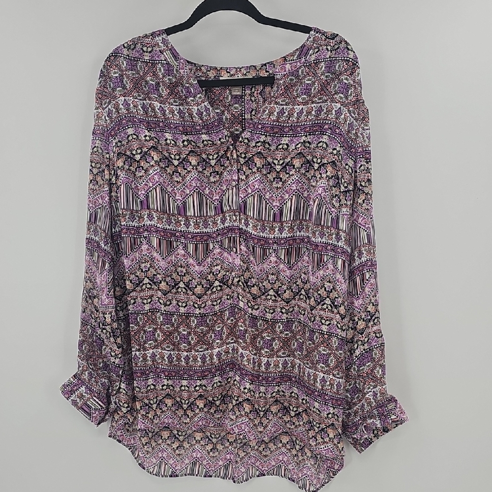 Roz & Ali Purple Multi-Pattern Peasant Blouse - Picture 5 of 8